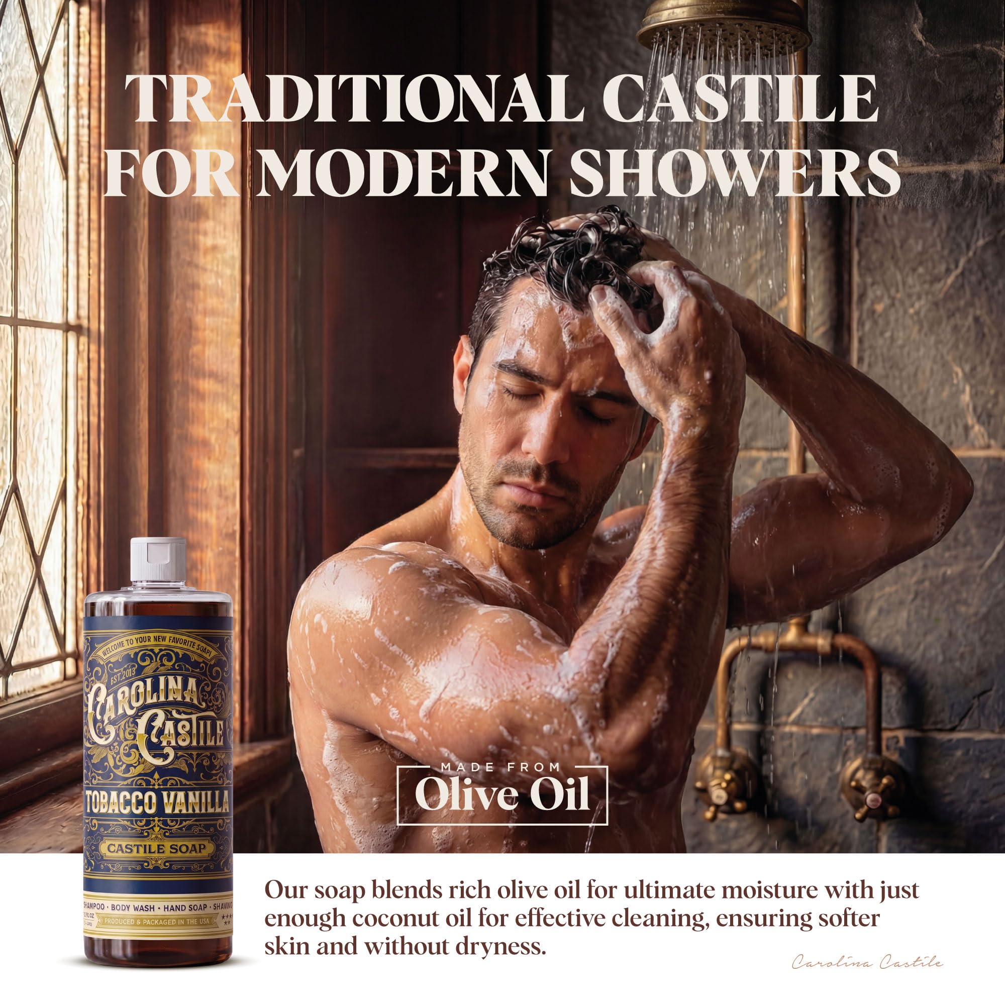 Carolina Castile in shower setting showing lifestyle use and everyday convenience