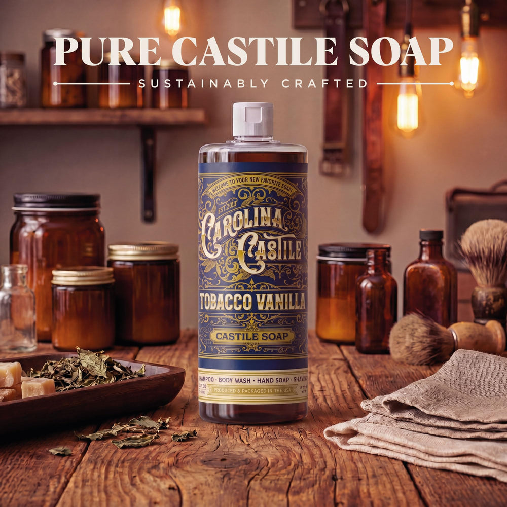 Carolina Castile bottle next to ruler illustrating 32 fl oz size and value benefit