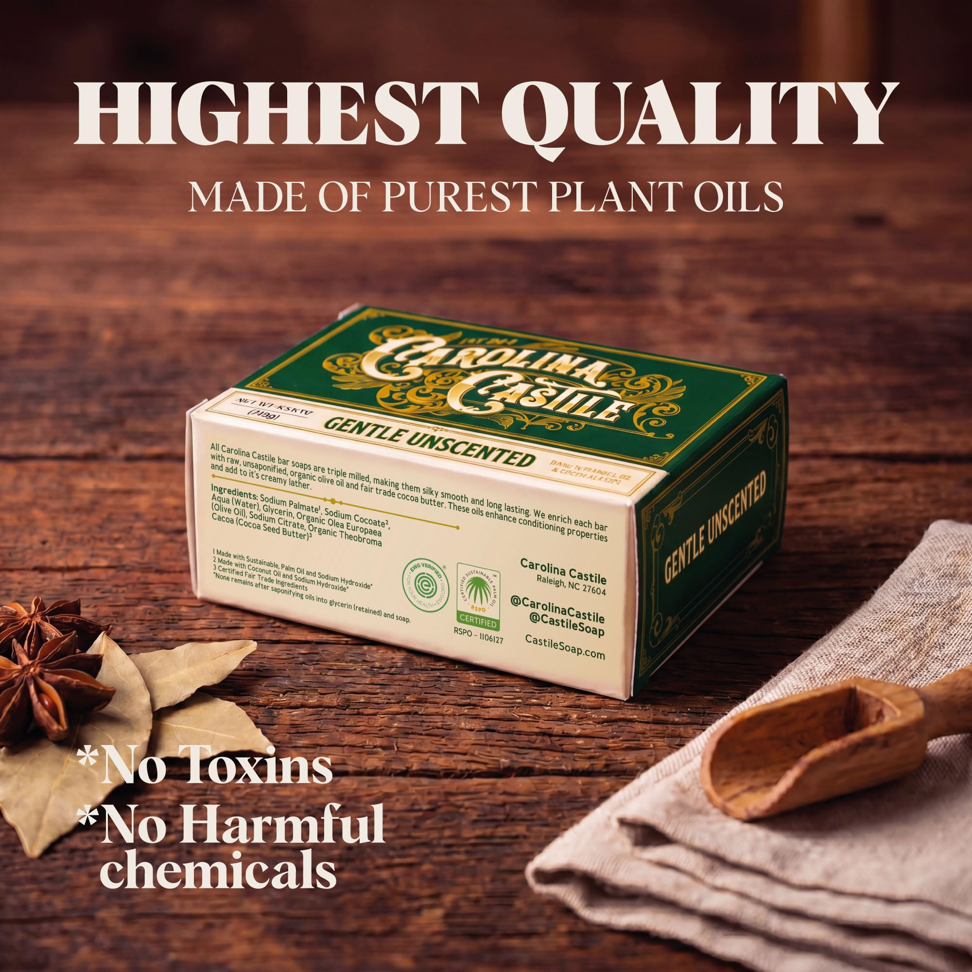Carolina Castile Soap rich silky lather on hand demonstrating gentle cleansing