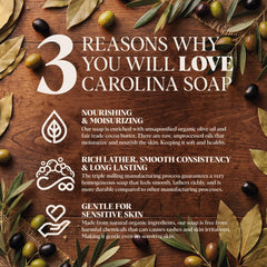 Carolina Castile Soap close-up of a single bar highlighting smooth texture and hydration