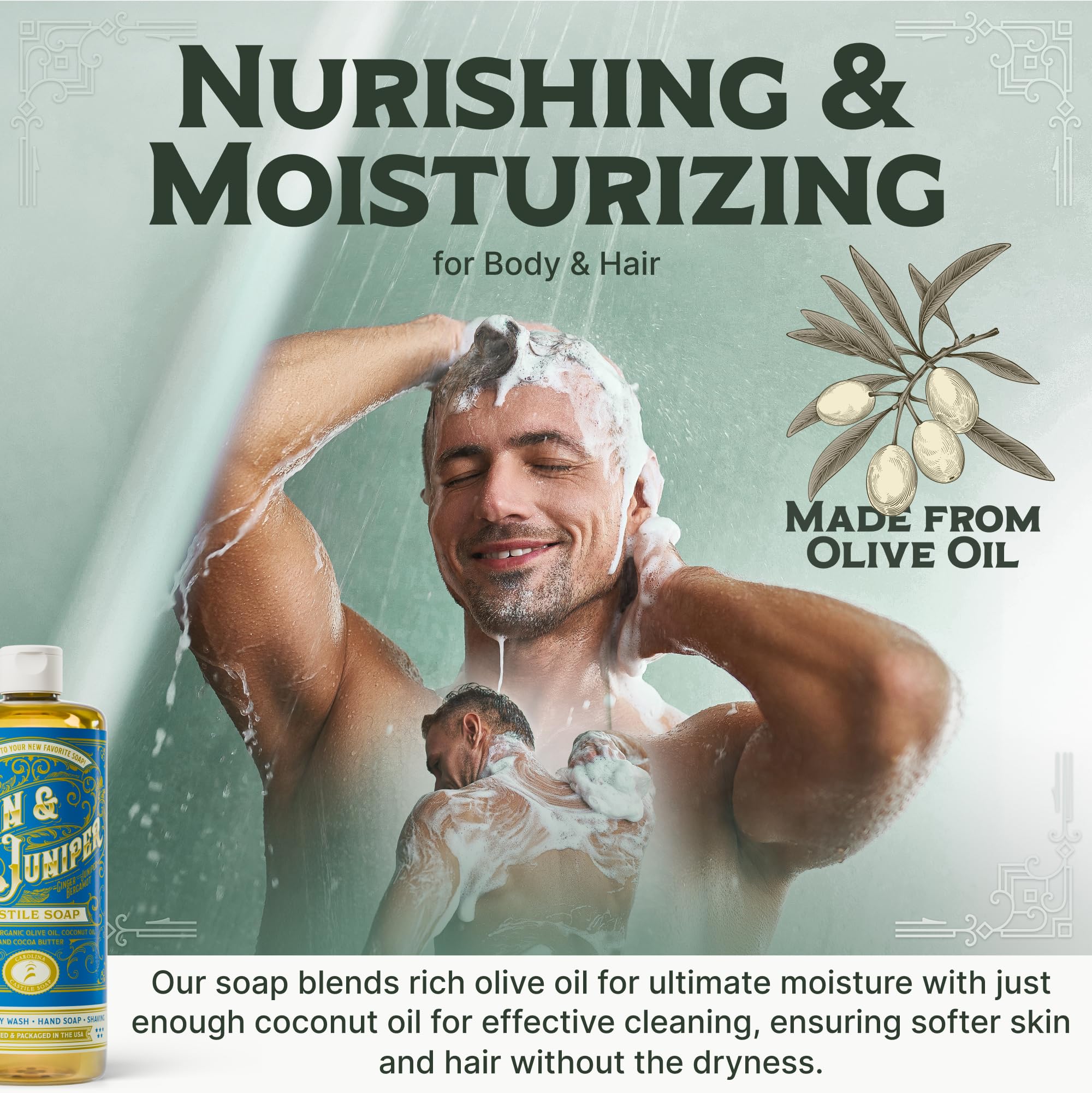 Bathroom scene with Carolina Castile Soap shows clean natural scent and everyday use