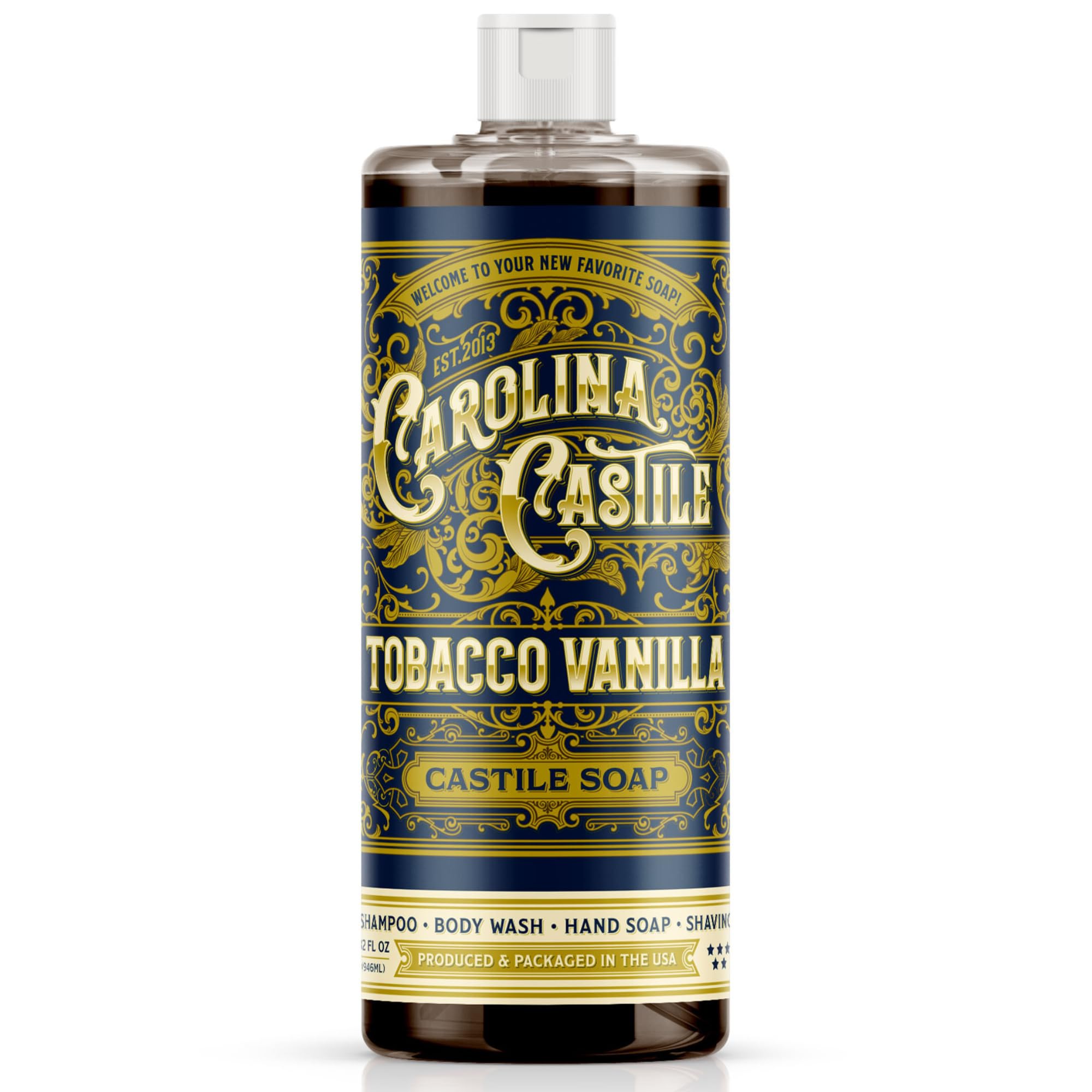 Carolina Castile front bottle view showing full-size 32 fl oz and scent benefit