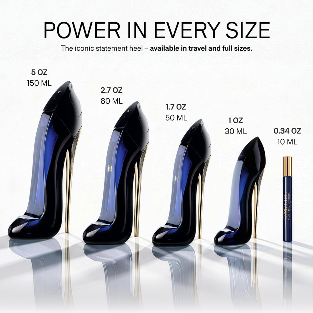 Carolina Herrera Good Girl spray mist in air demonstrating fine atomization and coverage