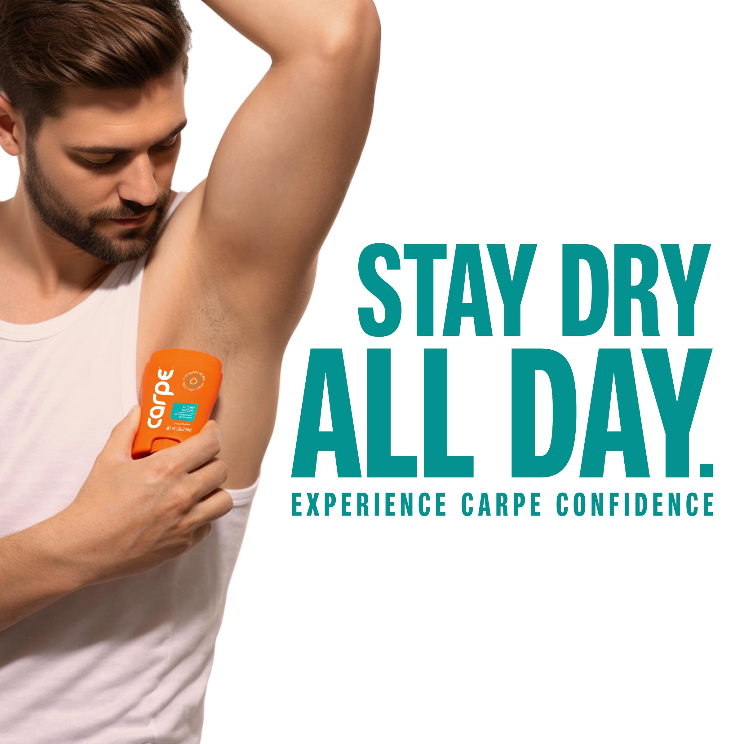 Carpe bottle in active lifestyle scene promoting long-lasting confidence
