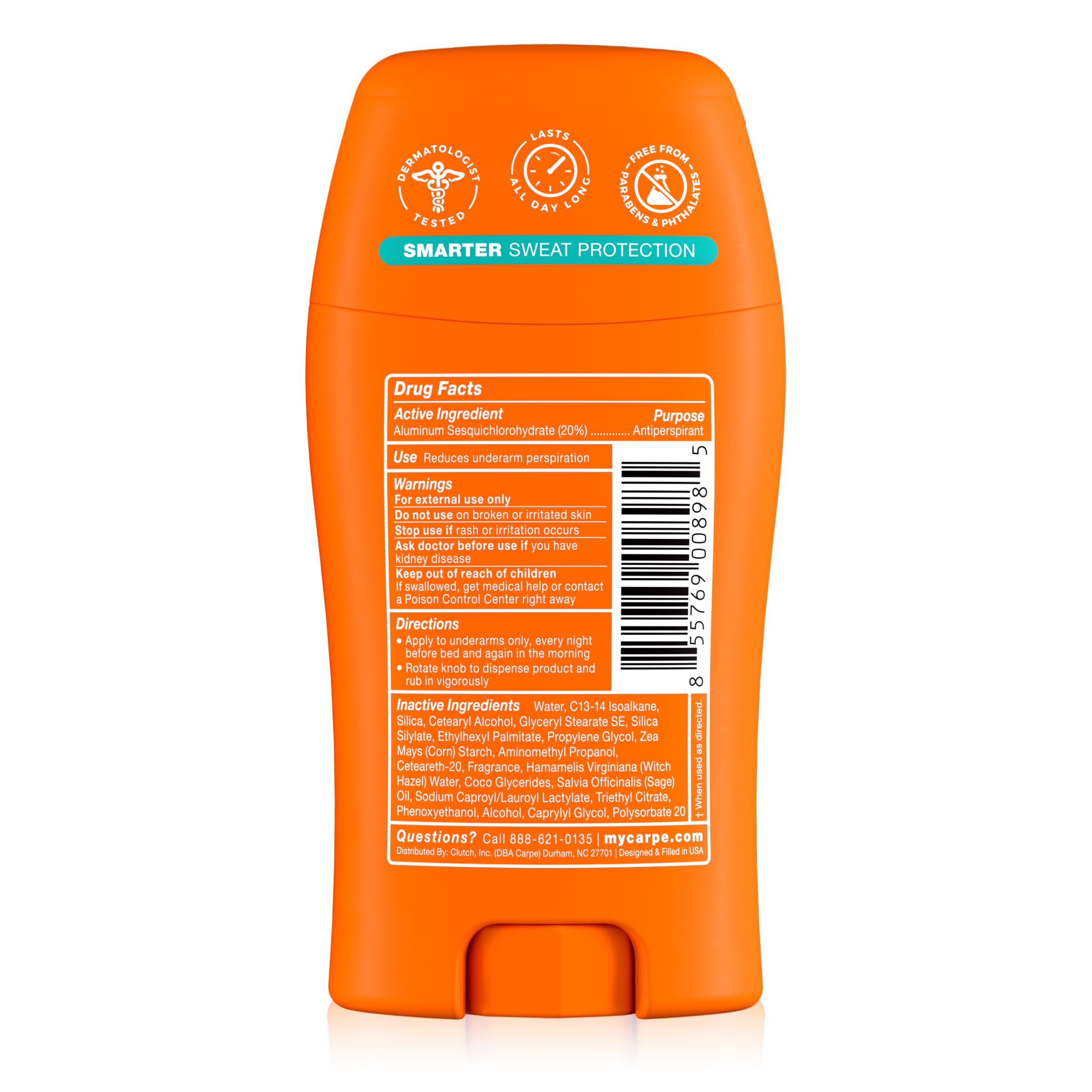 Carpe packaging back with directions visible for correct use
