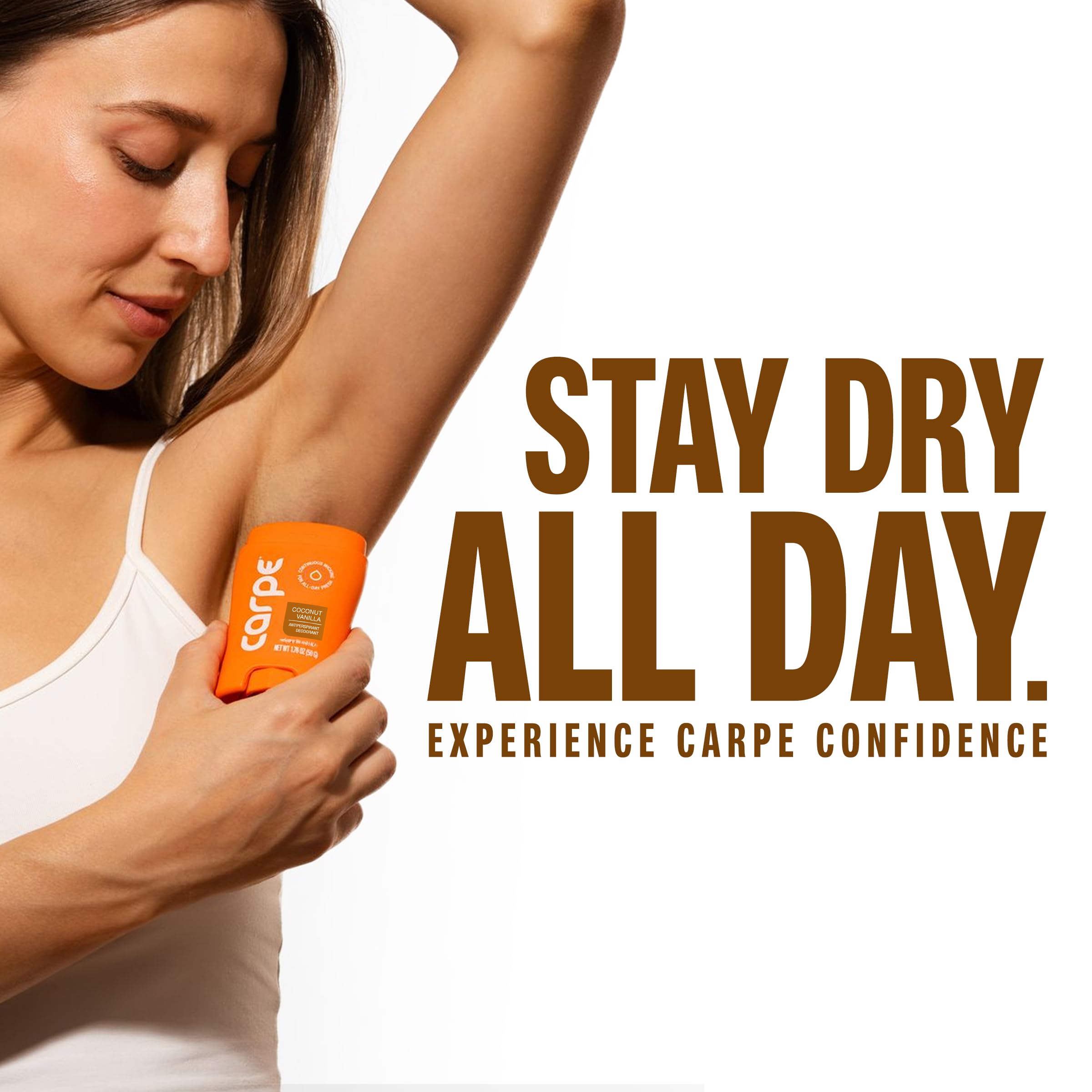 Person in activewear applying Carpe before workout for long-lasting protection