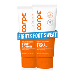 Carpe front packaging showing eucalyptus foot lotion and fresh confidence