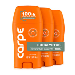 Carpe front packaging showing eucalyptus scent and 3-pack benefit
