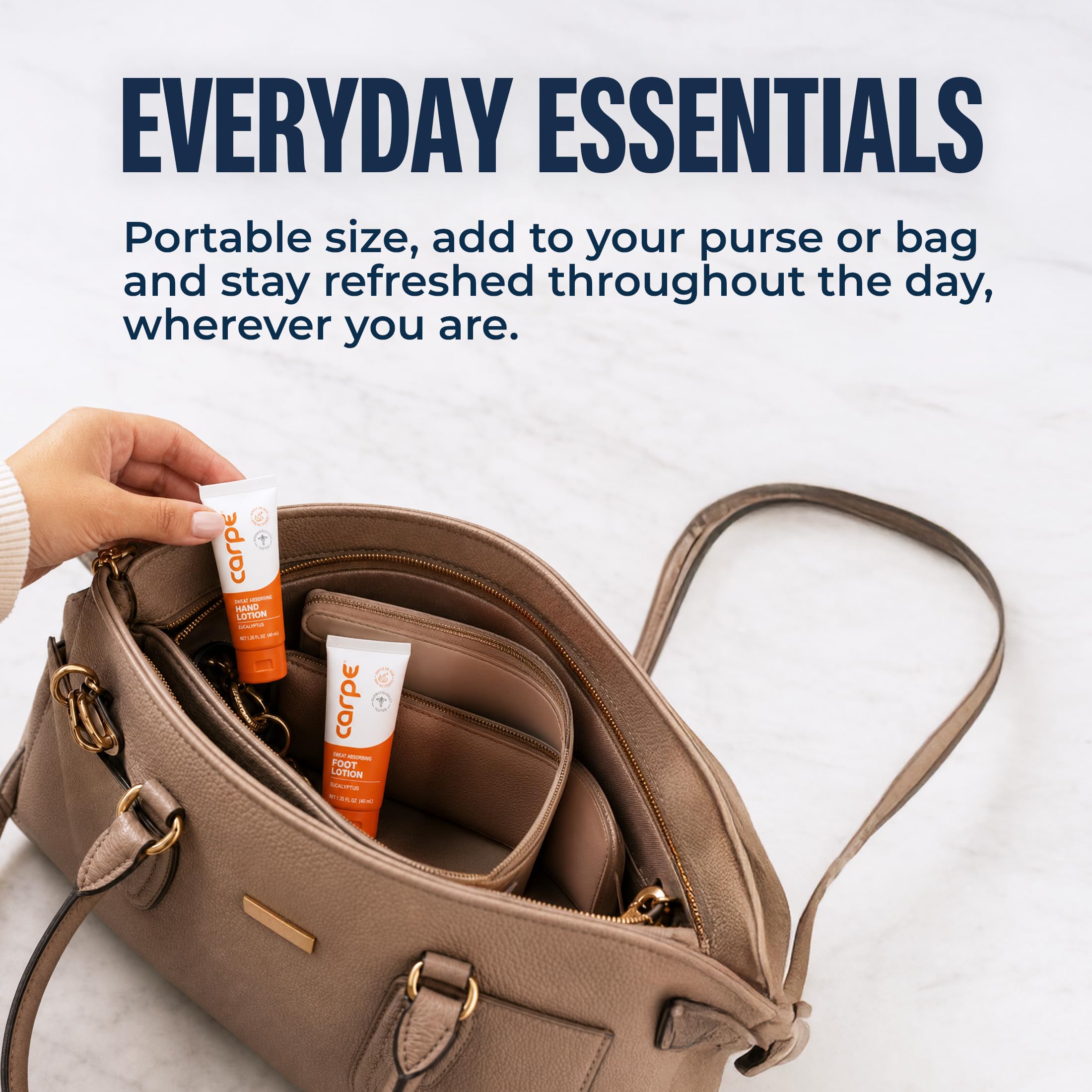 Carpe next to common items showing compact bundle and travel-friendly benefit