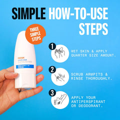 Carpe exfoliator beside hand for scale illustrating portable size
