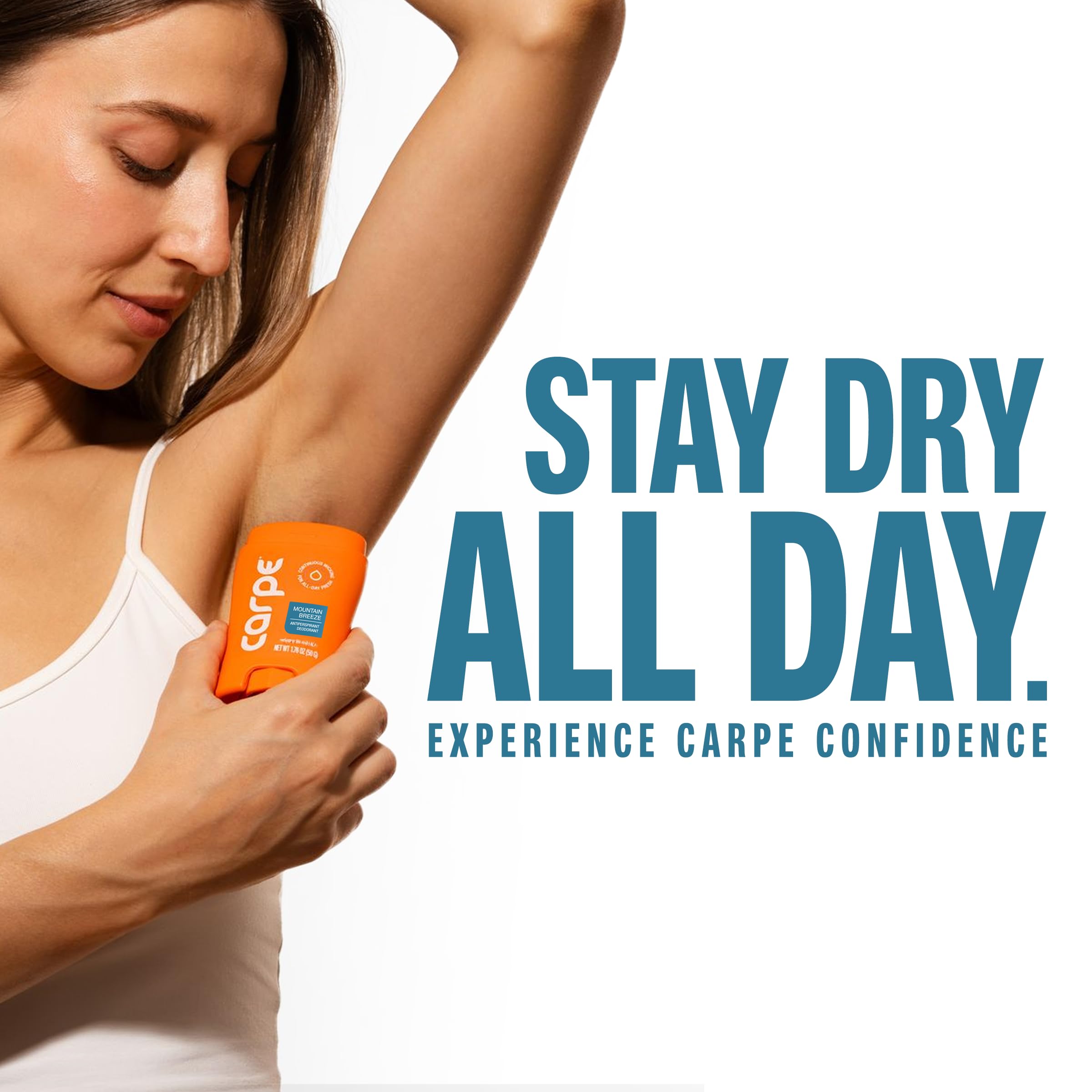 Carpe lotion drying on skin showing clear, non-sticky finish benefit