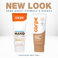 Carpe lotion pump close-up demonstrating easy non-greasy dispensing