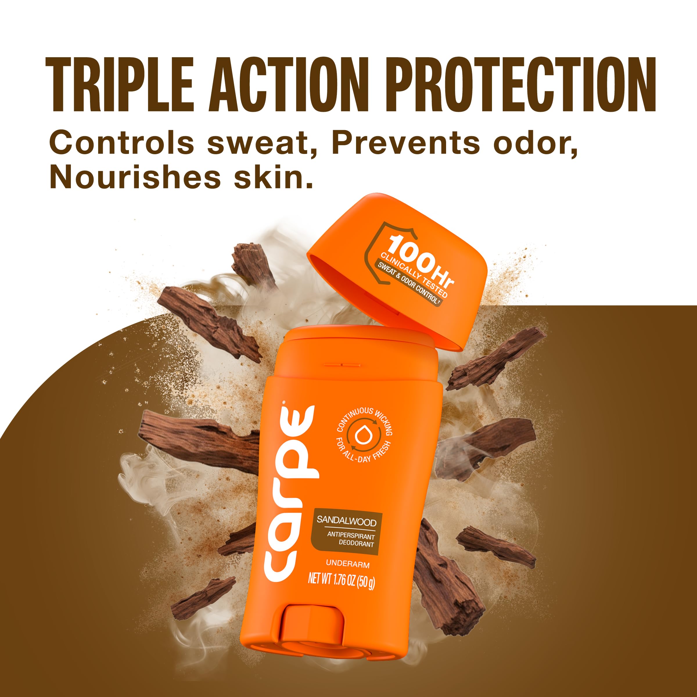 Carpe sandalwood lotion texture on skin illustrating fast absorption