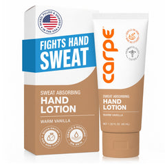 Carpe front packaging showing warm vanilla scent and dry-hands benefit