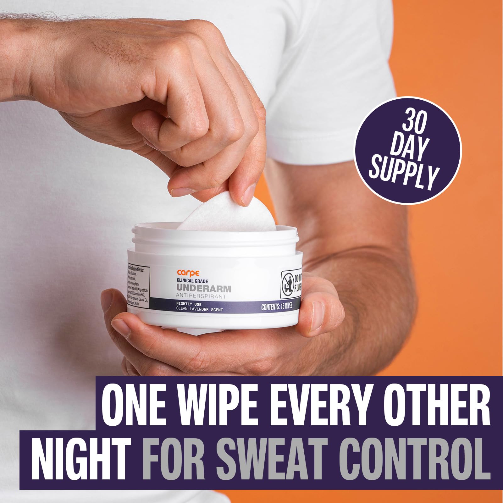 Carpe wipe application in use underarm demonstration for sweat control