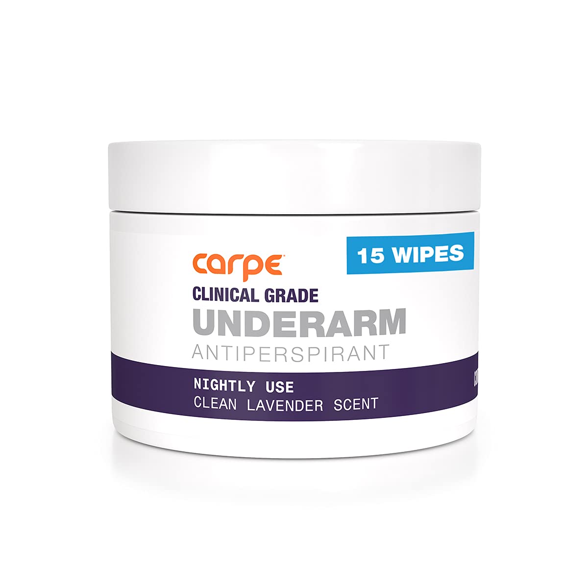 Carpe wipes front packaging showing 15-count and nighttime use benefits