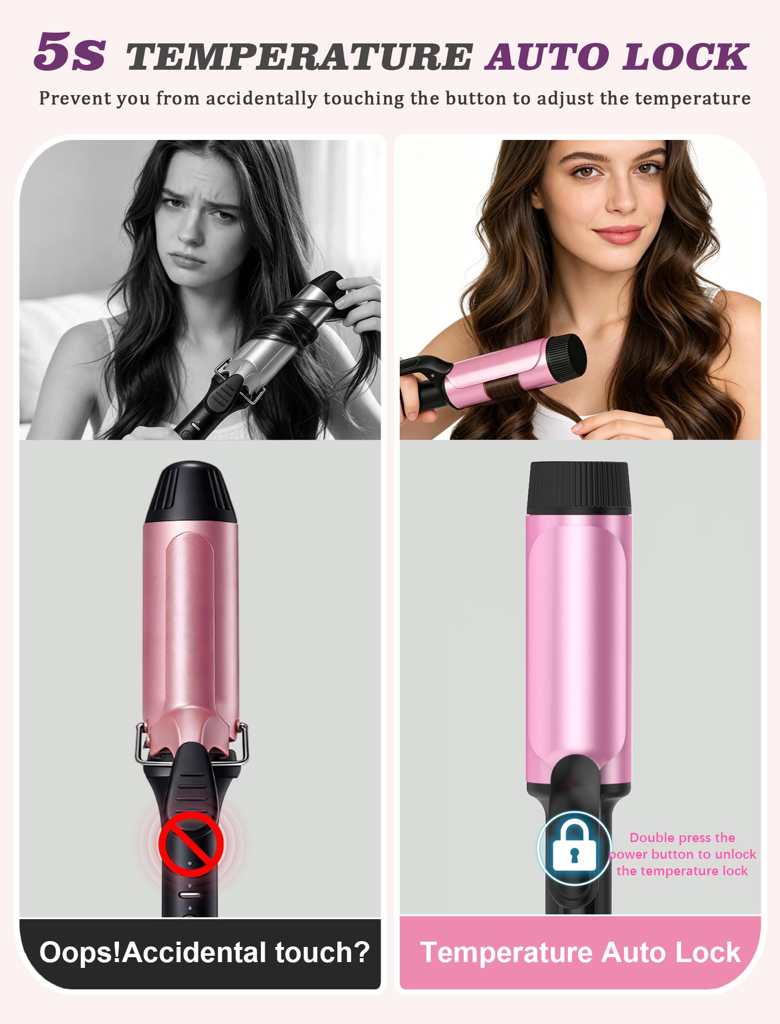 Casavok curling iron held to show actual size and barrel length benefit
