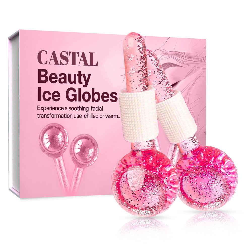 Castal Blue front packaging showing two pink facial globes and benefits