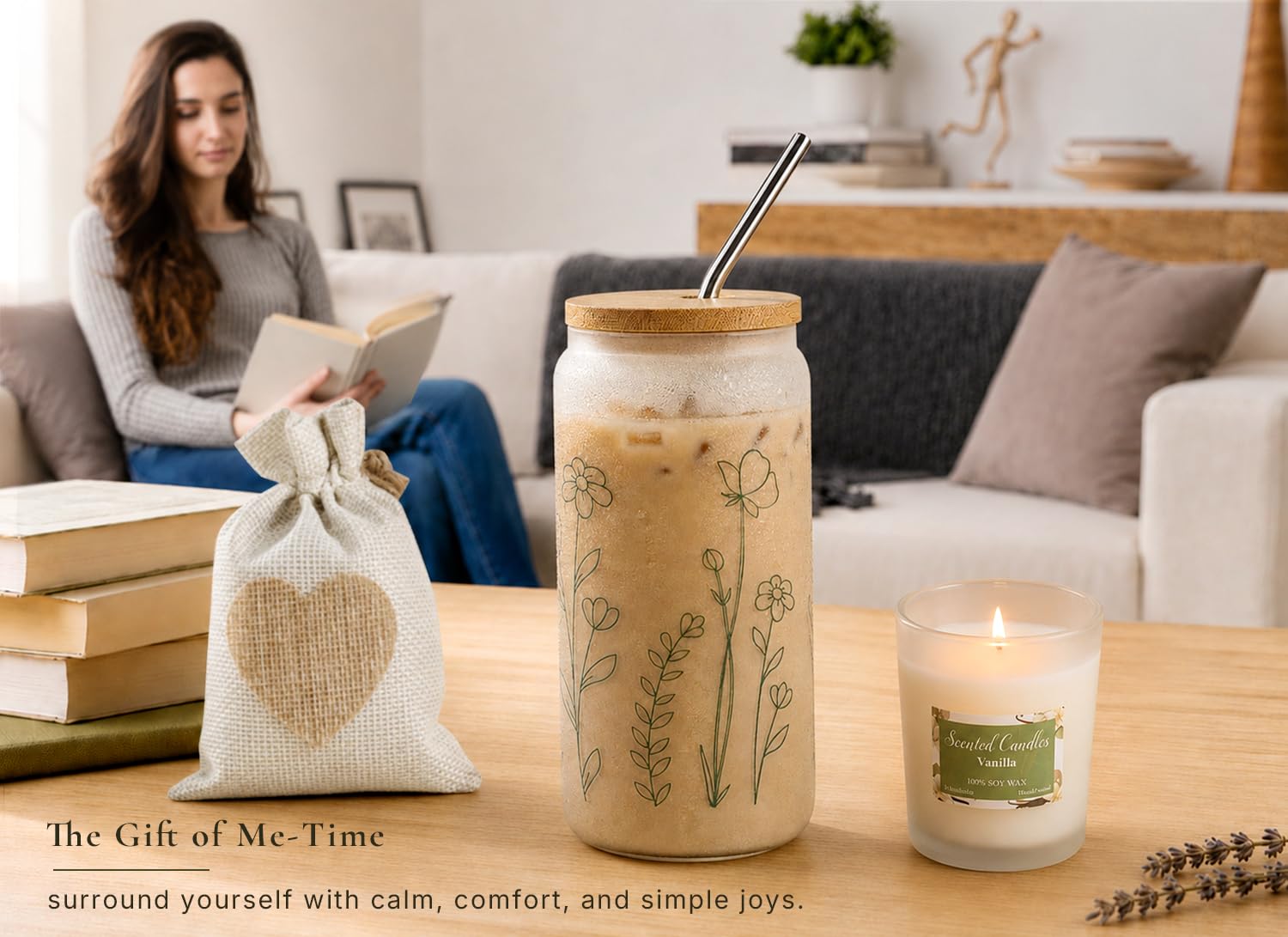 CASTATEO ivory socks with lavender sachet demonstrating warmth and calming scent benefits