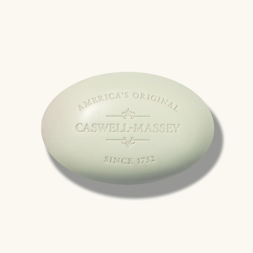 Caswell-Massey bar styled on bathroom shelf conveying everyday luxury