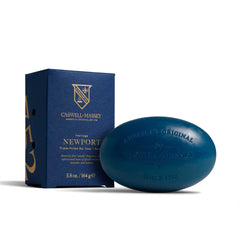 Caswell-Massey front packaging showing elegant Newport bar and clear branding benefit: gift-ready presentation