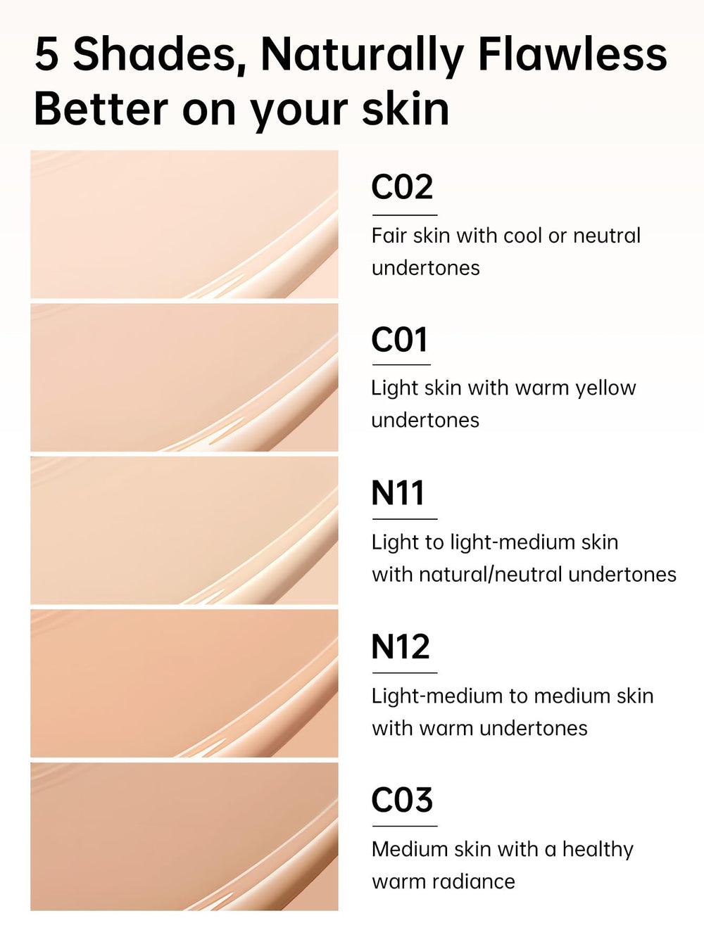 Catkin foundation swatches on skin illustrating buildable, natural coverage