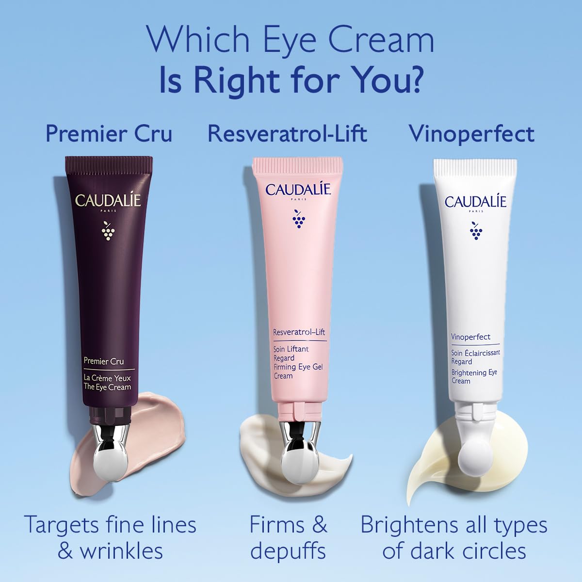 Caudalie application on under-eye demonstrating massage technique and smoothing effect