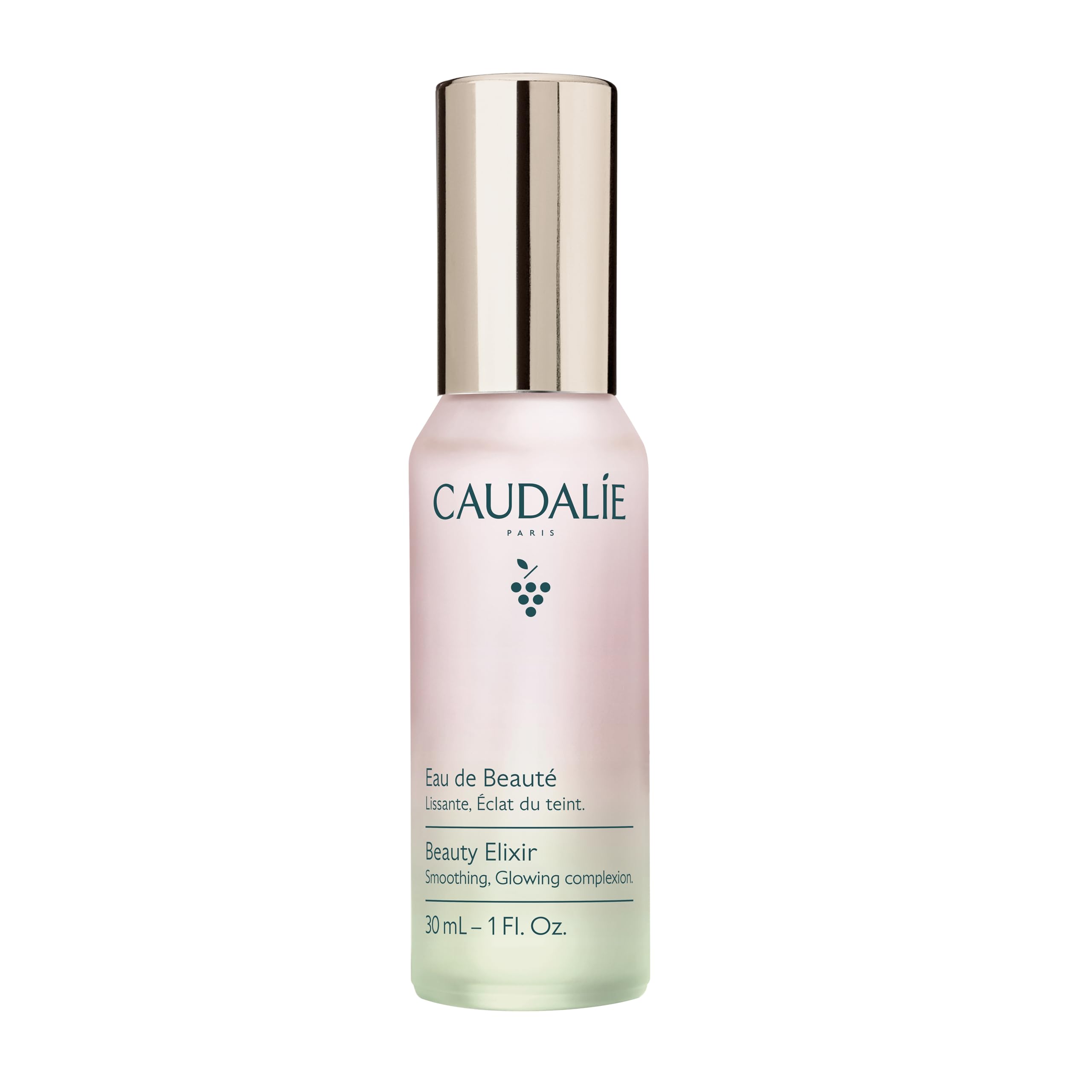 Caudalie Beauty Elixir front bottle view showing compact travel-ready design and glow