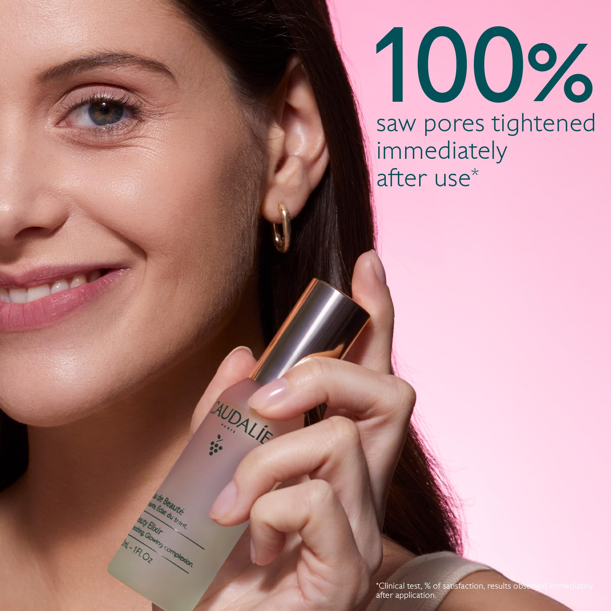 Caudalie Beauty Elixir label detail highlighting natural ingredients and vegan promise