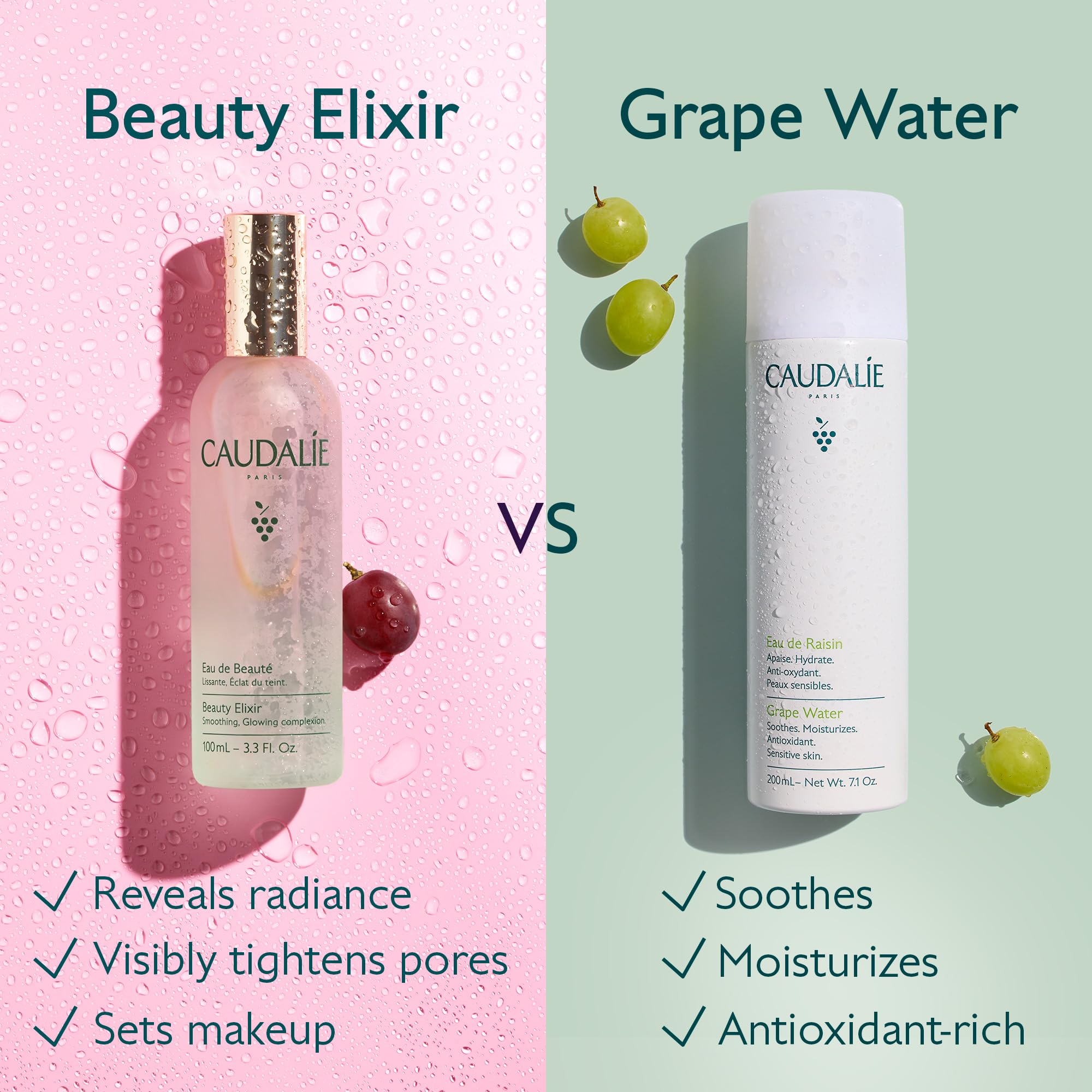 Caudalie Beauty Elixir used to set makeup on model for dewy finish and long-wear benefit