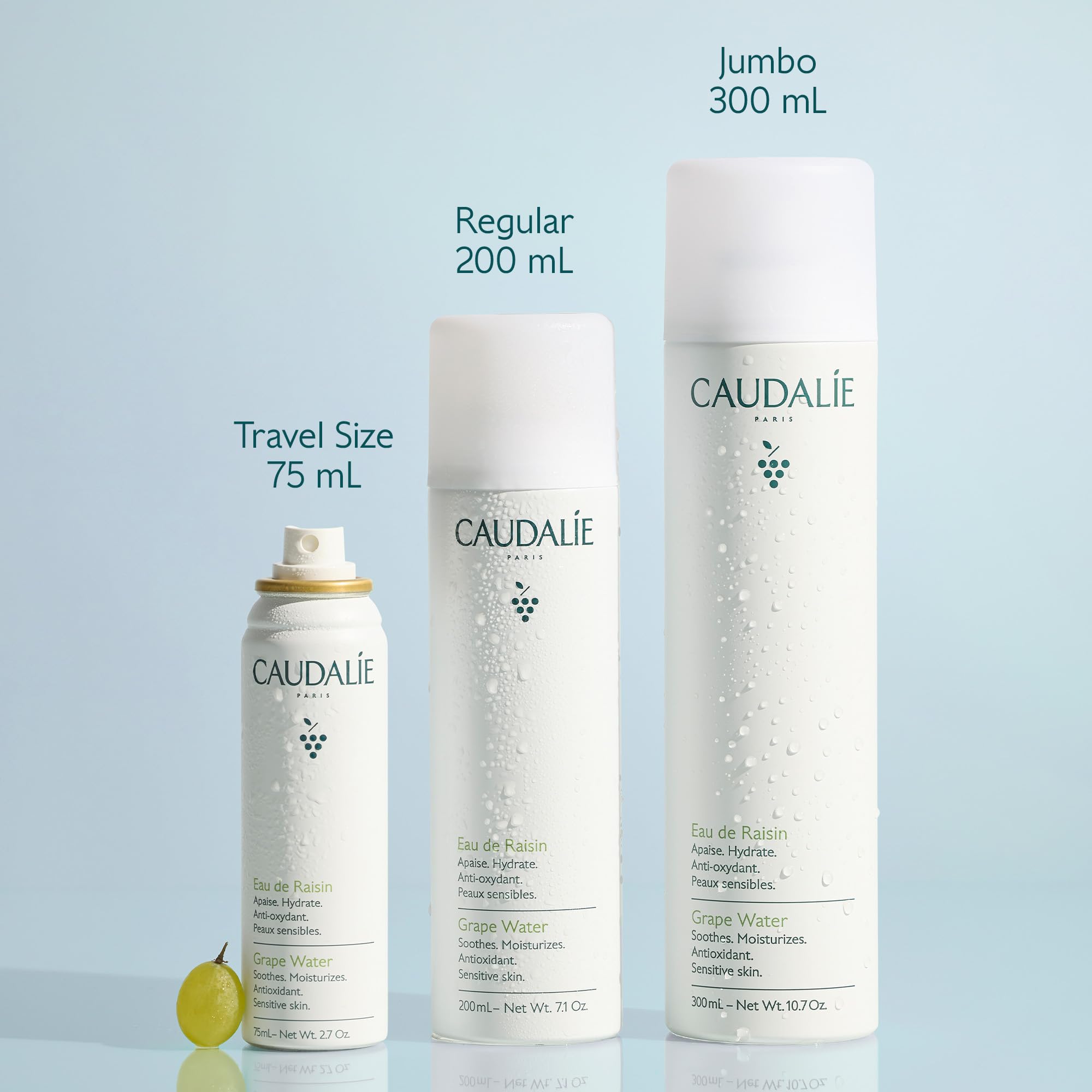 Caudalie grapes and water ingredients visual conveying mineral-rich hydration