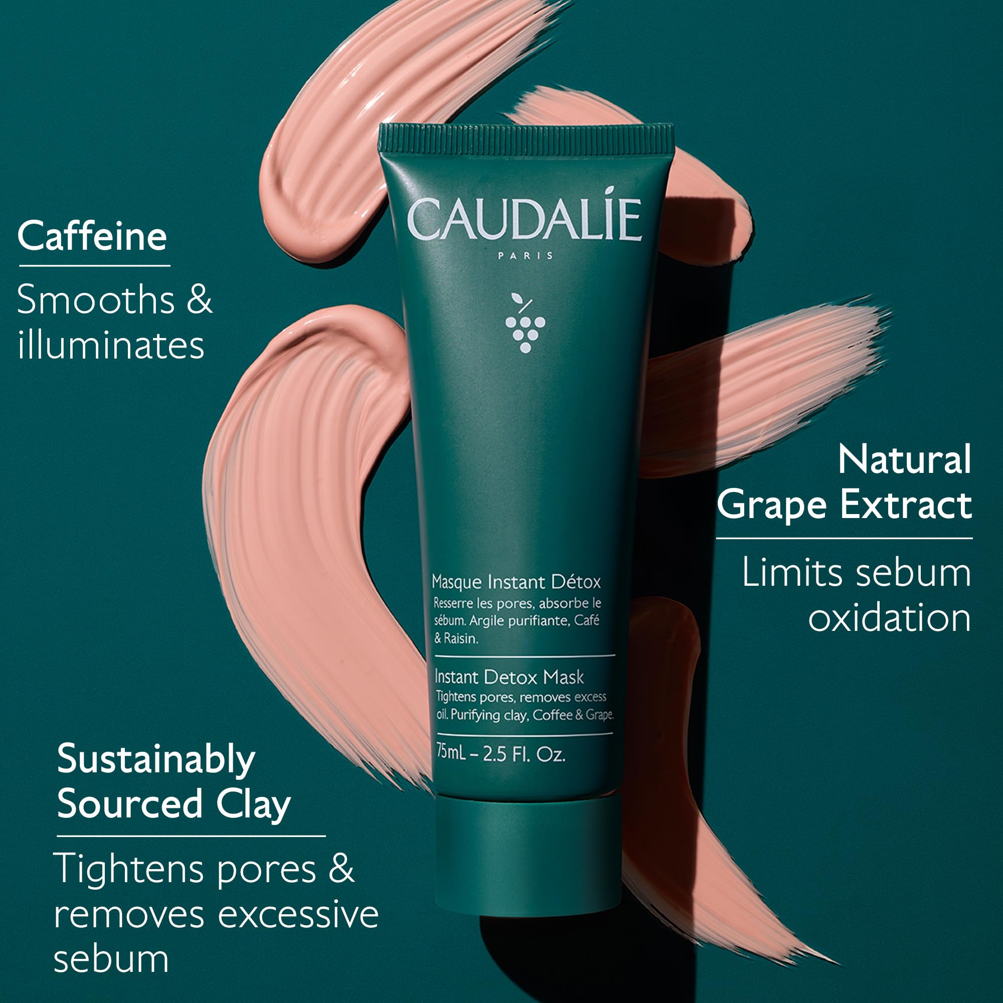 75 mL Caudalie jar next to ruler to show size and travel-friendly treatment convenience
