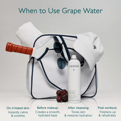Caudalie spray in use on face offering cooling and soothing benefit
