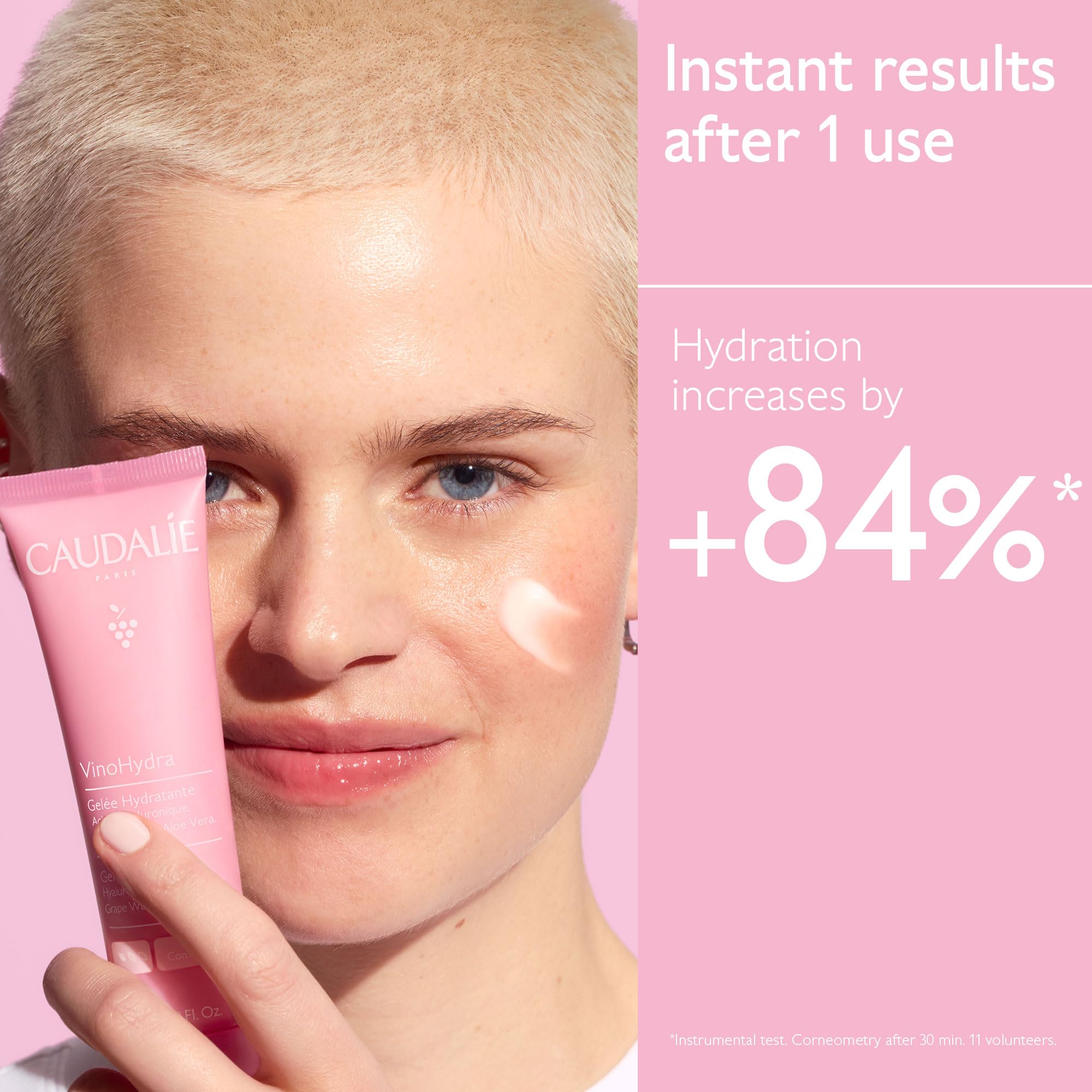 Caudalie moisturizer spread on hand illustrating quick absorbency