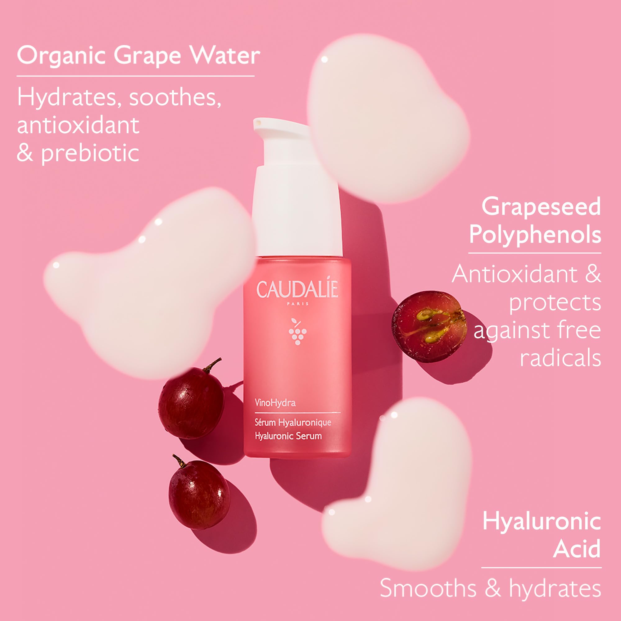 Caudalie serum texture on skin showing fast-absorbing hydration