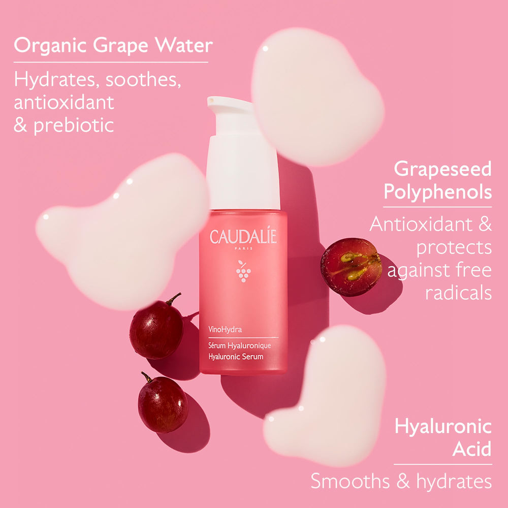 Caudalie serum texture on skin showing fast-absorbing hydration