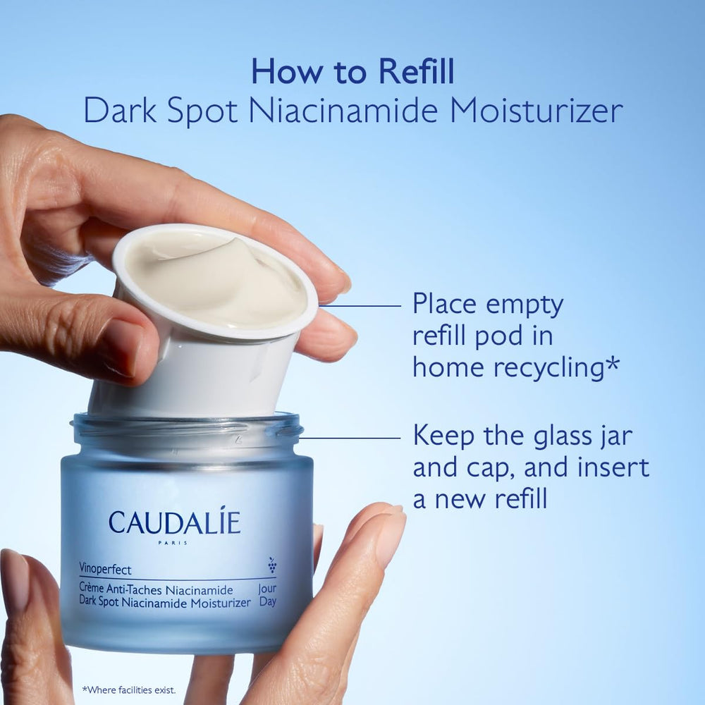 Caudalie illustrative before-and-after of tone improvement showing visible results