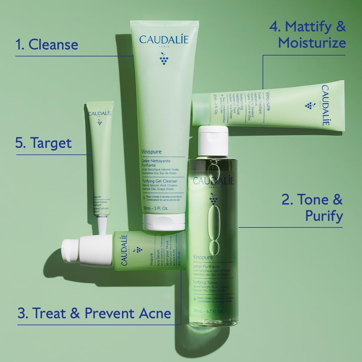 Caudalie matte-finish on cheek illustrating reduced shine and smoothness