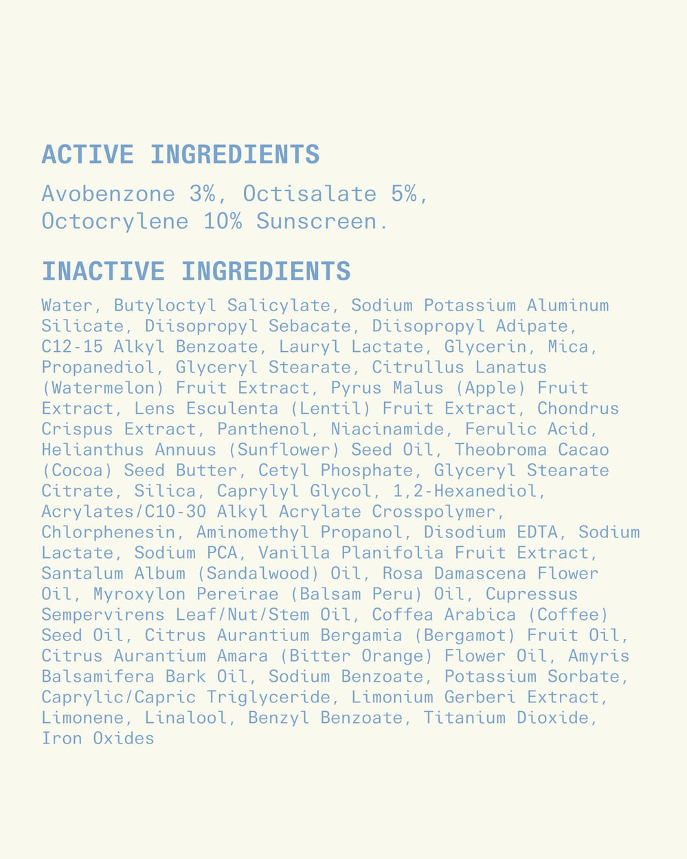 Cay Skin ingredients label close-up showing active antioxidant benefits
