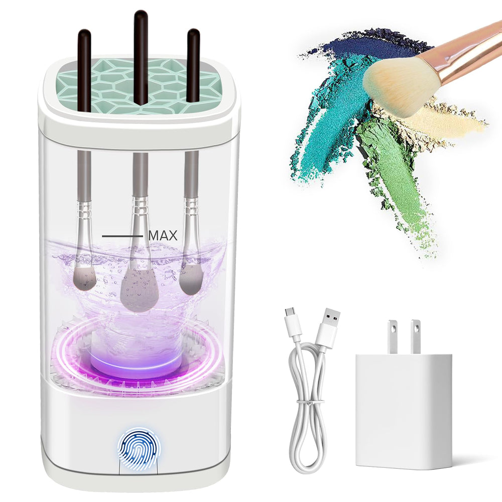 Cbsrvmlp front view of compact electric brush cleaner showing tidy base and lid benefit fast cleaning