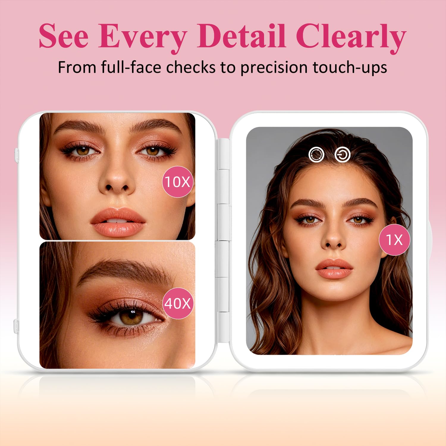 CC Mirrors lifestyle shot of person using mirror to apply eyeliner demonstrating precise, magnified visibility