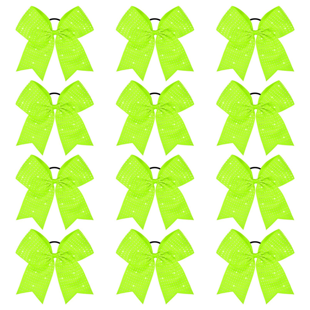 CEELGON front view of neon green cheer bow pack showing bright color and quantity, great team uniformity