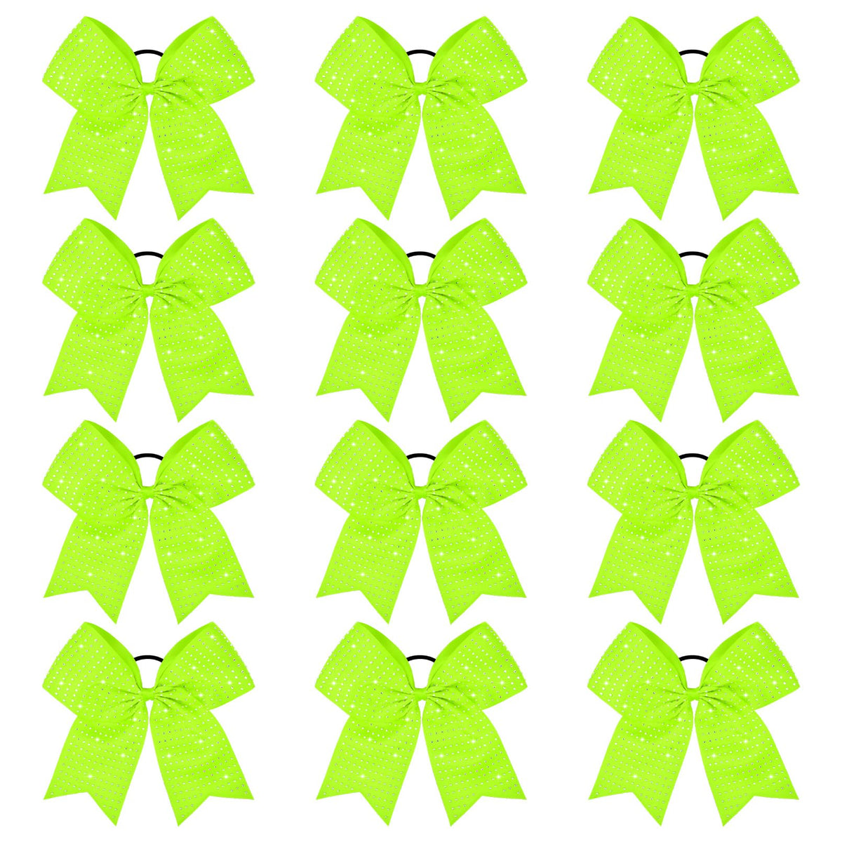 CEELGON front view of neon green cheer bow pack showing bright color and quantity, great team uniformity