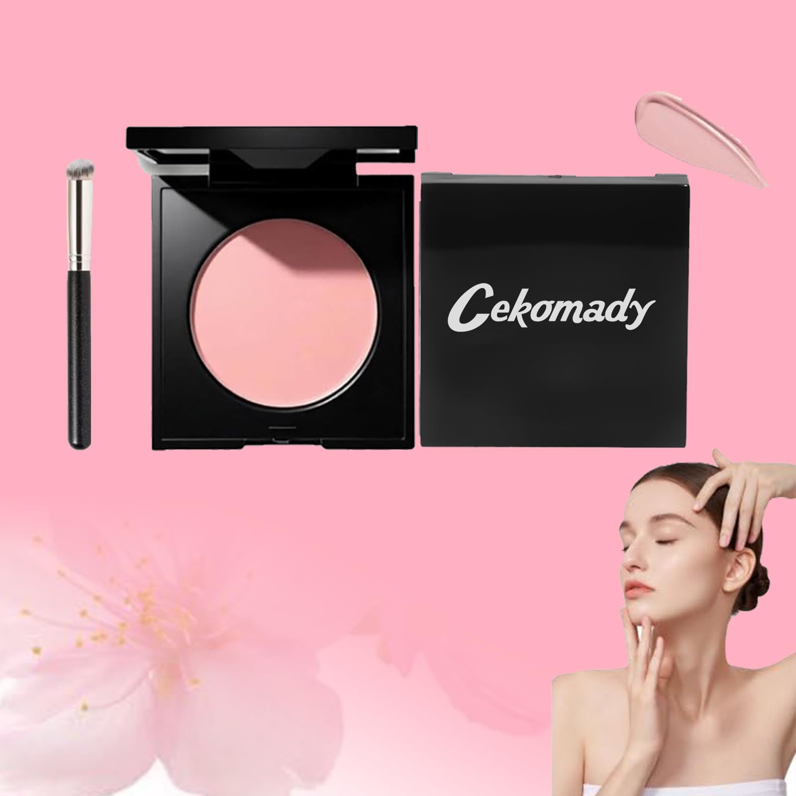 Cekomady beside foundation bottle demonstrating shade coordination and layering benefit
