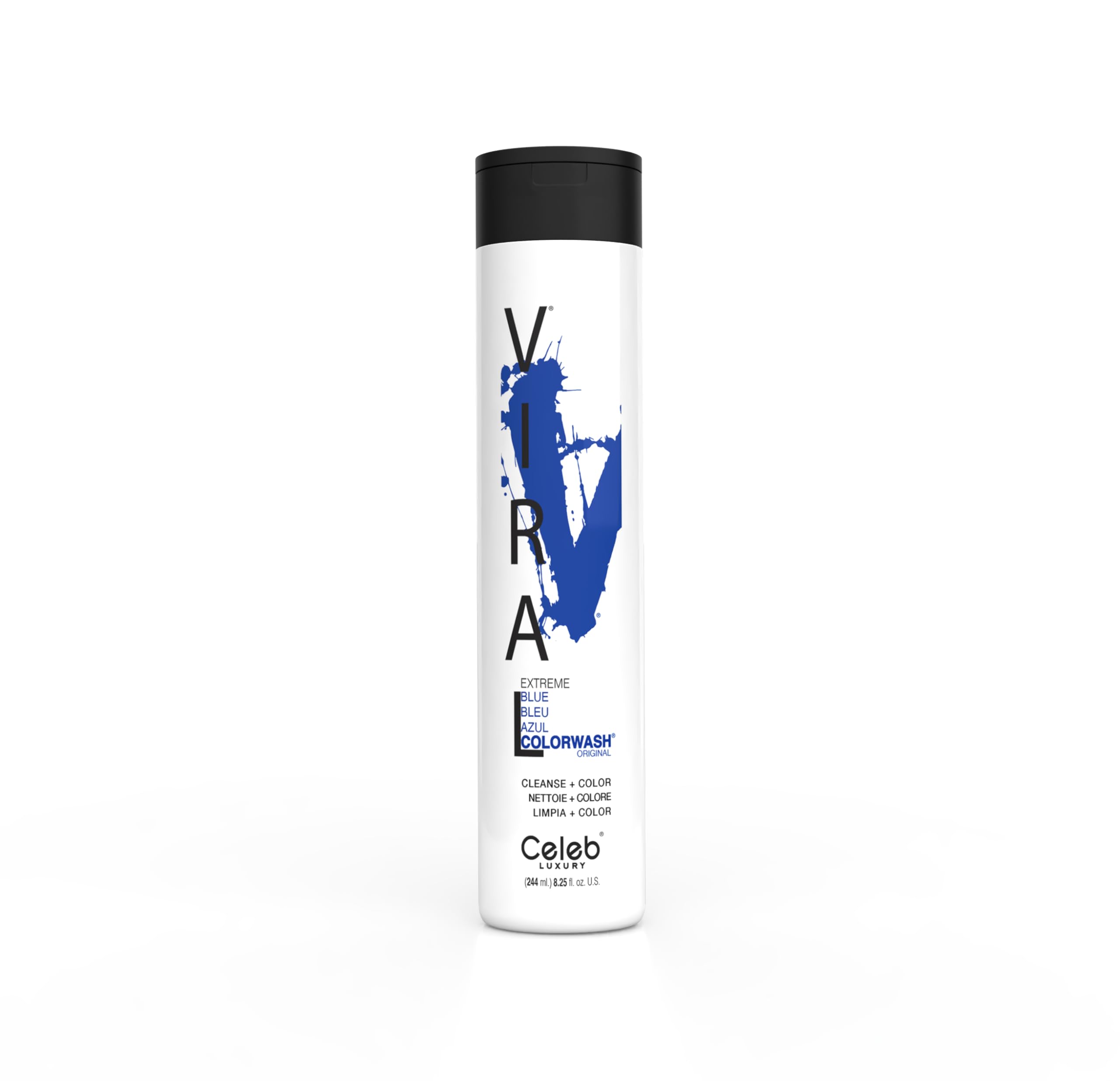 Celeb Luxury front label showing product name and vibrant blue benefit