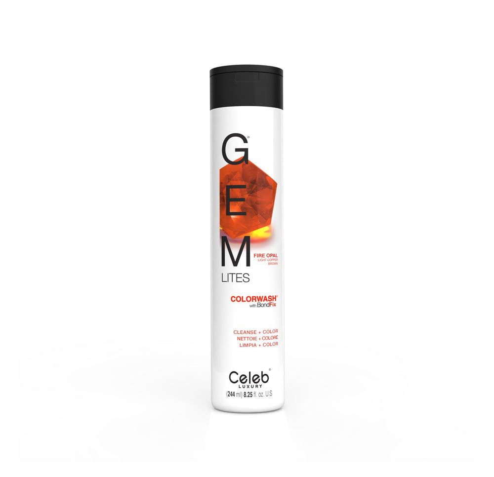 Celeb Luxury front bottle showing Fire Opal color and benefits