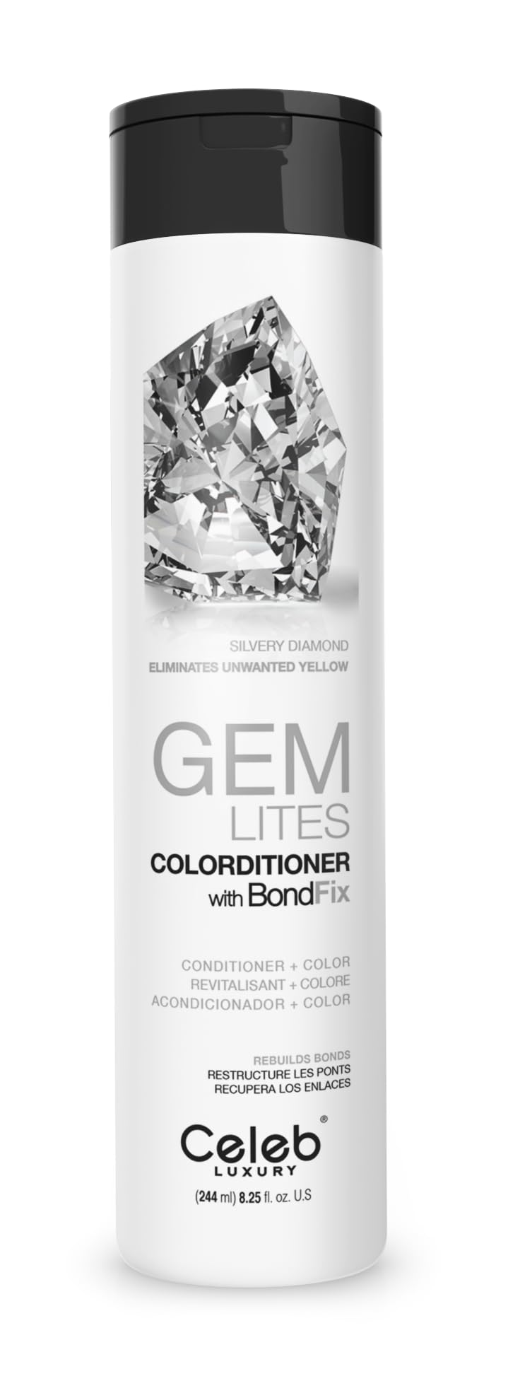 Celeb Luxury front packaging of Gem Lites Silvery Diamond showing product benefits and vegan label