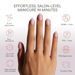 Celebritips extra short almond nails laid flat showing natural Bare Milk finish