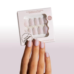 Celebritips front packaging showing ballerina extra short almond nails and benefit of salon look