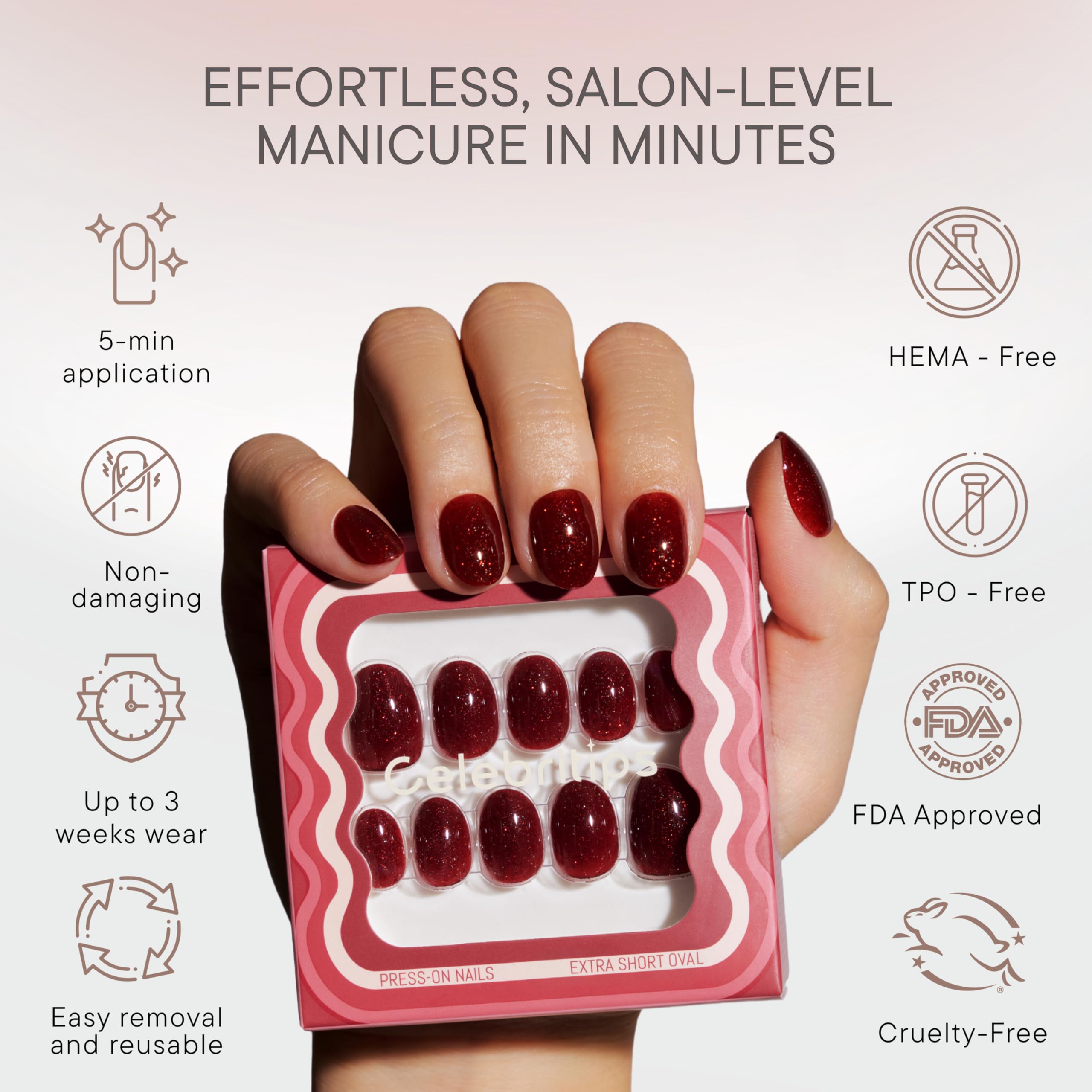 Celebritips side profile of extra-short oval nail highlighting natural fit and curve